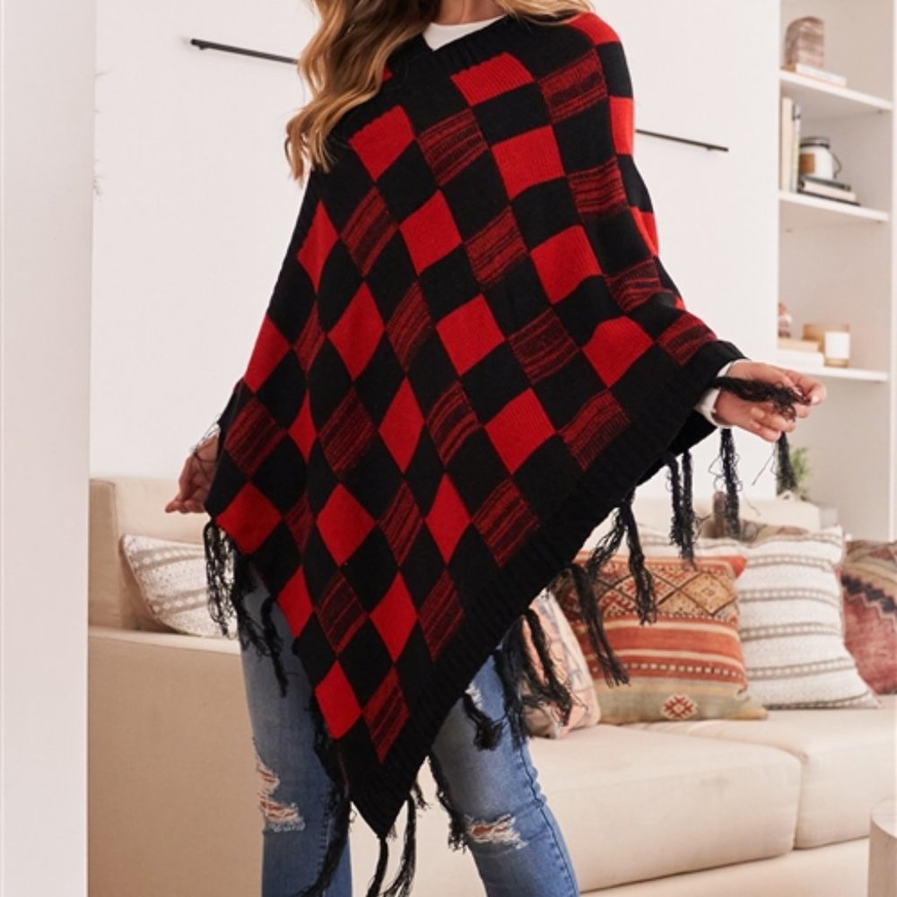 CHECKERED PRINT PONCHO - SOFT - Picture 3 of 4